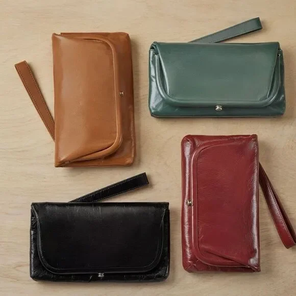 HOBO LAUREN CLUTCH LEATHER‎ WRISTLET WALLETSage Henna Luxury Leather, NWT